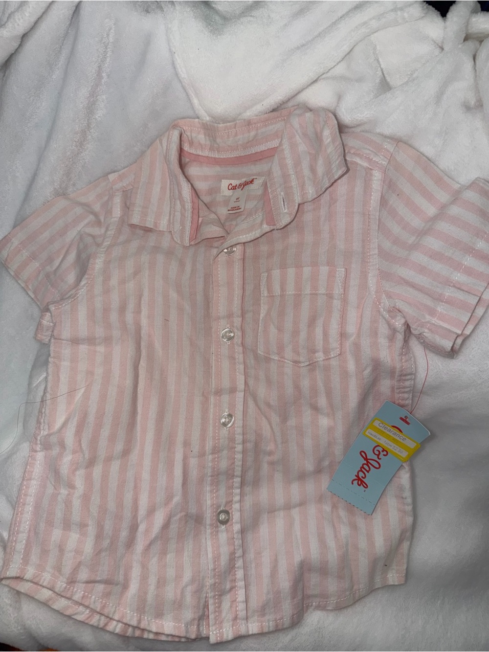 Cat & Jack Pink and White Striped Short-Sleeve Button-Down Shirt